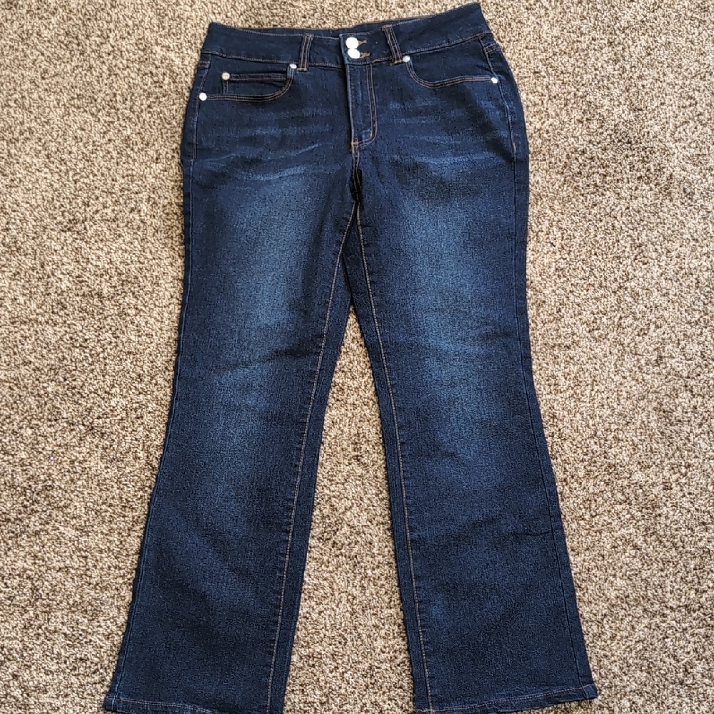 Tahari Daphne Double Button Miniboot Cut Jeans Size 10